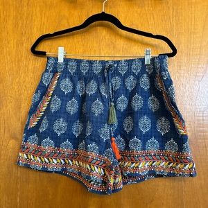 boho print lightweight denim shorts